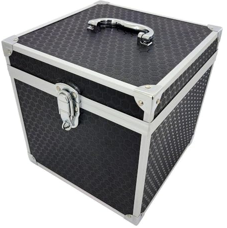 ROC Cases Vinyl Record Storage 7 Singles 100 Vinyl Record Carry Case Storage Heavy Duty Safe Box DJ Box Lockable Flight Carry Case L22cm x W22cm H22cm Includes Removable Customisable Foam