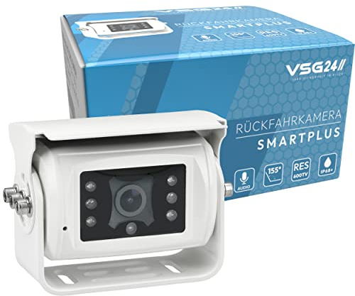 VSG24 Rückfahrkamera SMARTPLUS – 155° Weitwinkel, Nachtsicht mit 6 IR LEDs, Audio, Aluminiumgehäuse IP68, Rückfahrkamera Auto, LKW, Wohnmobil, Einparkhilfe, Kamera Auto, rückfahrkamera Kabel