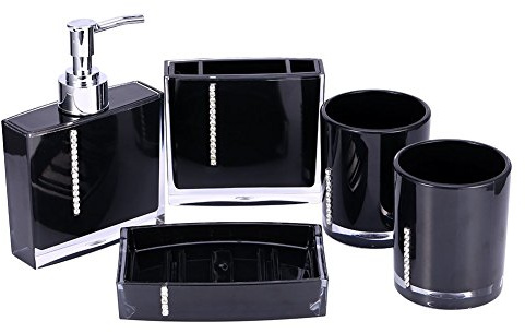 Badezimmer-Set,5PC / Set Acryl Badzubehör Badebecher Flasche Zahnbürstenhalter Seifenschale