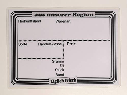 10 laminierte Preisschilder 154 x 216 mm weiß für Obst und Gemüse mit AufdruckAus unserer Region Werbesymbole