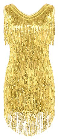 JEATHA Womens 1920s Sequins Tassel Latin Dance Flapper Dress Tango Fringed Dress Ballroom Sparkly Dancewear Gold M