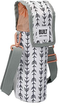 Built Insulated Bottle Bag with Shoulder Strap & 'Belle Vie' Design, 100% Polyester with Food Safe PEVA Lining, White, 9 x 11 x 25cm