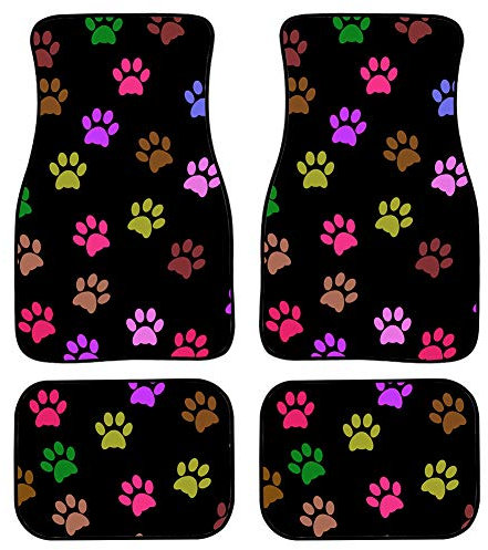 Wanyint Bunte Hundepfoten-Auto-Teppich-Fußmatten für Auto, Van, LKW, SUV-4-teiliges Set für vorne und hinten, mit Gummi-Rückseite, universelle Passform