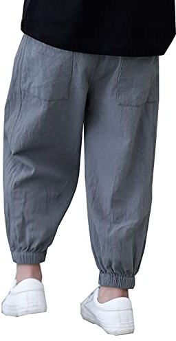 Siehin Pantalon d'été en lin pour enfant garçon - Pantalon de jogging bouffant - Pantalon sarouel - Pantalon de loisirs