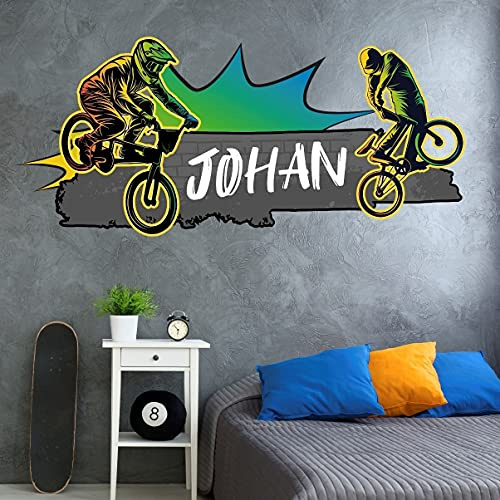 tjapalo® vr45 Cooles Biker Wandtattoo mit Namen Jungen Wandtattoo Kinderzimmer junge Name Wandtattoo Bike Name, Größe: B80xH36cm