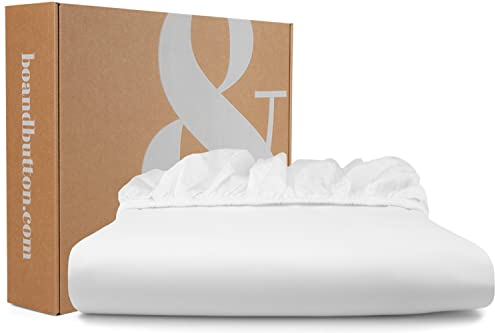 bo&button® Mako Satin Spannbettlaken | Echte Bio Luxusqualität | ALLE GRÖßEN für Matratzen & Boxspringbett Topper | 100% Baumwolle, GOTS & Fairtrade | 160x200 cm (für Topper), White Weiss