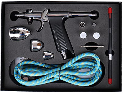 KONDAJI Airbrush Kit Airbrushpistole System Airbrush Set mit Schwerkraftzufuhr mit 0,3mm 0,5mm 0,8mm Düsen mit 1,8m Schlauch für Nagelkunst, farbmodelle, Auto Druck, Kuchendekoration, Möbelreparatur