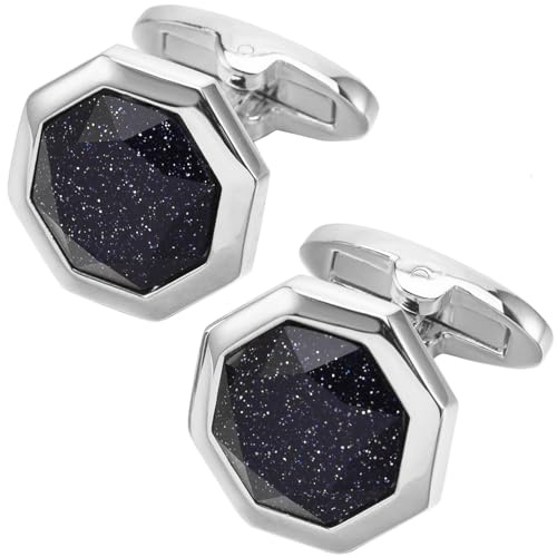 Jonwo Achteck Natürlich Edelsteine Manschettenknöpfe für Herren In Geschenkbox Silber Gold Manschettenknöpfe Cufflinks Hochzeit Hemd Party Geburtstag Jubiläum Kleid (Silber)