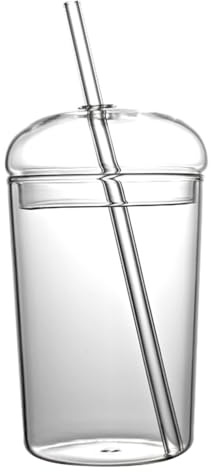 Angoily Glasbecher mit Deckel und Strohhalmen - Jar Trinkglas - Wiederverwendbare Eiskaffeebecher Tee Smoothie Gläser - Klare Becher mit Deckel und Strohhalm für Eiskaffee, Saft (Transparent)