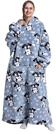 Seogva Extra Long Wearable Blanket Hoodie, Oversized Blanket Sweatshirt for Women & Men, Super Warm & Cozy Giant Hooded Blanket, Thick Flannel Blanket with Sleeves & Giant Pocket (Big Ear Doggy)