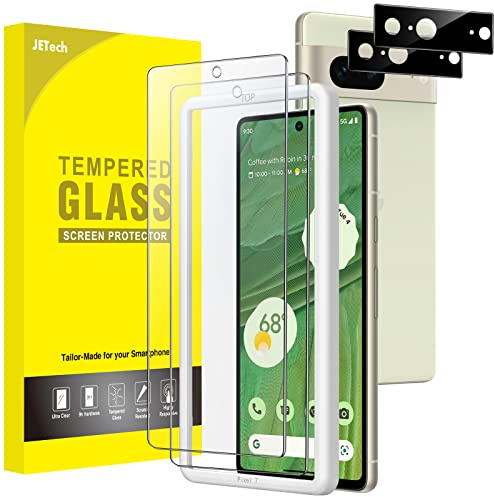 JETech Skärmskydd för Google Pixel 7 med Kameralinsskydd, Enkelt Installations Verktyg, Härdat Glas Film, Fingeravtryck ID Kompatibel, HD Klar, 2 Pack Varje
