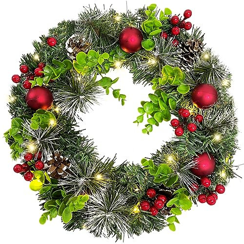 Ghirlanda Natalizia Per Porta Con Luci a Led,Ghirlanda Artificiale Ghirlanda Di Cono Di Pino Di Natale,Fiore Artificiale Ghirlanda Di Ornamento,Per Home Caminetto Parete Decorazioni Natalizie (30 cm)