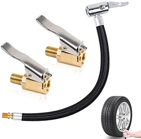 BAOSROY Ventilverlängerung,Ventilverlängerung Set,10cm Autoventil Adapter mit 2 Hebelstecker Reifenfüller Schlauch Tire Kompressor Verlängerung Ventilsteckerfür Auto Fahrrad Motorrad