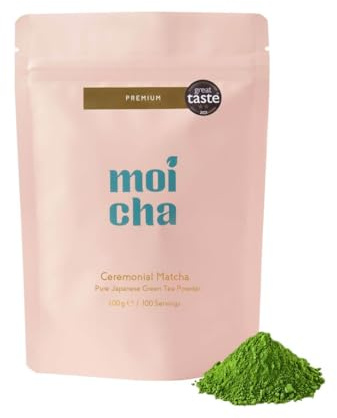 MOICHA Japanese Matcha Green Tea Powder, 100g | Premium Ceremonial Grade | Single origin from Uji Japan | Enjoy in Matcha Latte or as a Tea