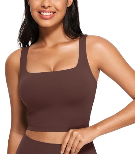 CRZ YOGA Damen Butterluxe Sport BH Gepolstert Ohne Bügel Crop Tops Atmungsaktive Yoga Tank Top Fitness Workout Sports Bra Taupe 40