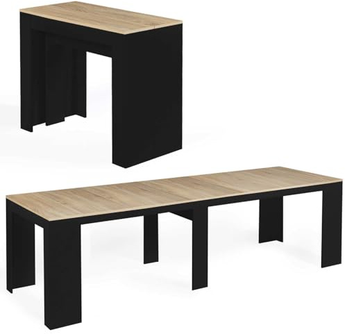 IDMarket - Mesa consola extensible Orlando, para 14 personas, 300 cm, madera, negro y aspecto de haya