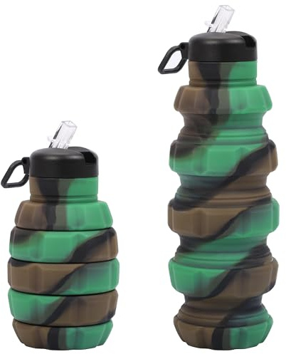 Belle Vous Botella Agua Plegable - Cantimplora Plegable de Silicona Sin BPA y Antigoteo - Botella Agua 500ml - Botella Gimnasio Camping Senderismo Viajes Oficina - Camuflaje