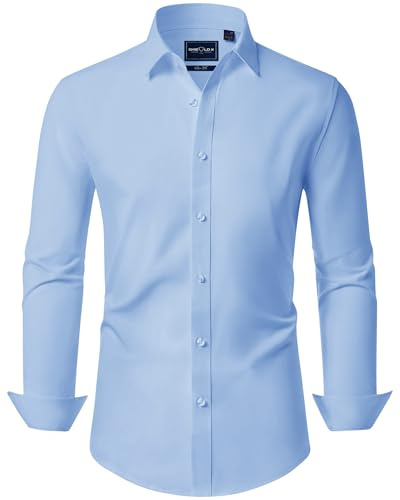 DEMEANOR Camicie da uomo a maniche lunghe Camicie da uomo adatte per uomo Camicia da uomo aderente Camicie casual da uomo Camicie formali da uomo senza stiratura, blu cielo, XL