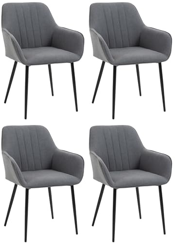 HOMCOM 4er Set Esszimmerstühle Essstühle Polsterstuhl mit atmungsaktivem Leinenbezug Wohnzimmerstuhl Sessel Küchenstuhl mit Rückenlehne Armlehne Leinen Dunkelgrau 59,5 x 56,5 x 81 cm