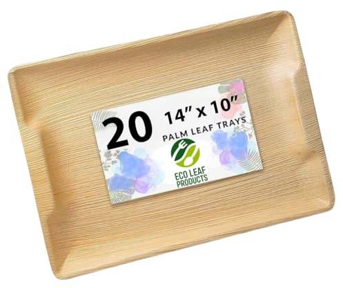 ECO Leaf 20 Disposable Wooden Serving Platter | Large 14x10 inch (35x25cm) |Like Bamboo Party Plates | Eco-Friendly, Biodegradable Heavy-Duty Plate for Wedding, Party & Picnic | Microwave & Oven Safe