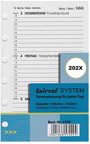 bind Kalender 2025 DIN A7 Kalendereinlagen Terminkalender Tageskalender 1 Woche = 2 Seiten B570225
