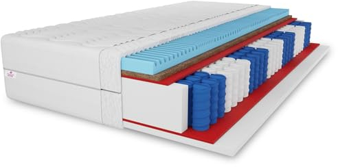 7 ZONEN Kokos-Taschenfederkernmatratze Premium 140x200x27 cm, Matratze Härtegrad H3/H4, Farbe: Weiß, inkl. Bezug