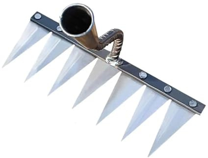 Rastrillo de jardín de metal, escarificador de deshierbe, rastrillo de jardinería para jardinería, rastrillo de dientes resistente (color: 7 dientes)