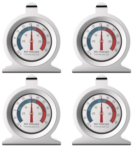 4Pack Refrigerator Freezer Thermometer Fridge Freezer Thermometer Classic Series Large Dial Thermometer Temperature Thermometer for Refrigerator Freezer(COLOR:as shown)