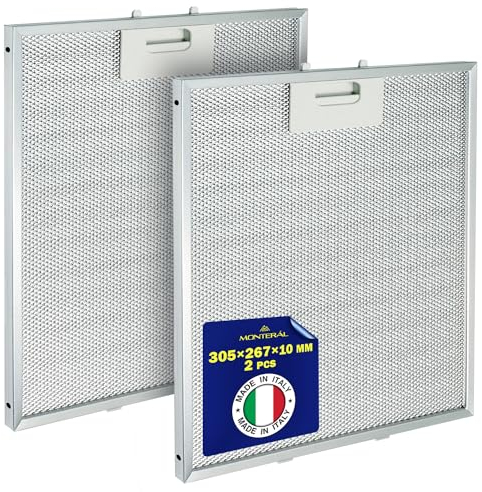 2 Pièces Aluminium Filtre Grille à Graisse 305 x 267 x 10 mm pour Hotte Aspirante avec Code Original GRI0144264A pour Elica - MADE IN ITALY - Garantie de 10 Ans - MONTERAL