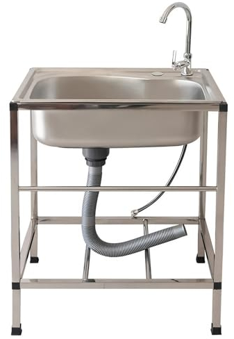 Lavandino in Acciaio Inox,Set di Lavello da Incasso a Vasca Singola con Rubinetto e tubo di scarico,Lavello Commerciale per Ristorante per Lavanderia,Cucina,Garage,Giardino Esterno