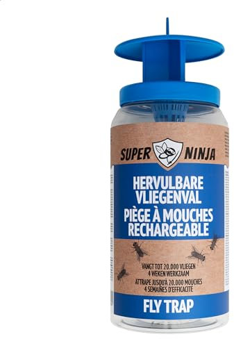Super Ninja Piège à Mouche Extérieur – Attrape Mouche Réutilisable avec Attractif Non Toxique, Attrape Jusqu’à 20 000 Mouches, Piège Rechargeable pour 4 Semaines d’Utilisation