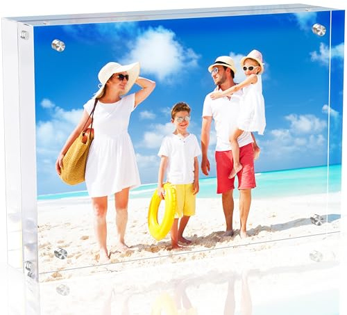 laapee 4x6 Inches Acrylic Picture Frames 1 Pack, Double Sided Magnetic Photo Frames,Free Standing on Desk or Table Clear Picture Frames