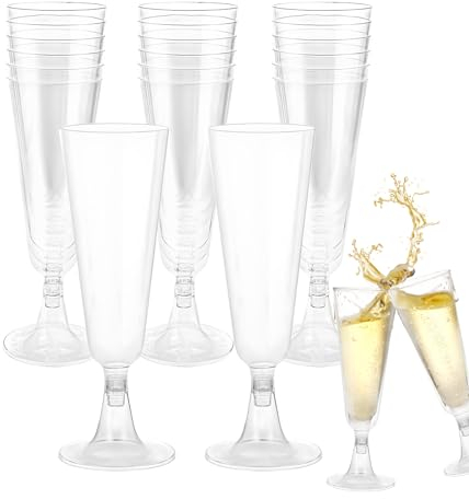 YWKJDDM Plastic Champagne Flutes, 25PCS Transparent Champagne Flutes Cups, Reusable Champagne Glasses for Birthday Party Wedding Garden Barbecue(150ML)