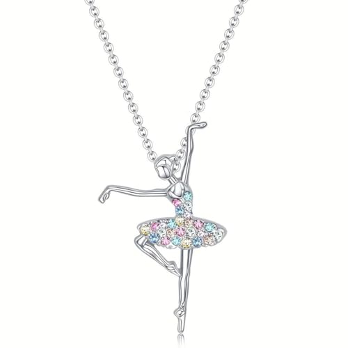 Visxcnu Halskette 925 Sterling Silber,Tanzende Ballerina Anhänger Halskette mit Anhänger in Silber,Ballerina Tänzerin tanzen Ballett Anhänger Halskette Charme Überraschung Schmuck Geschenk