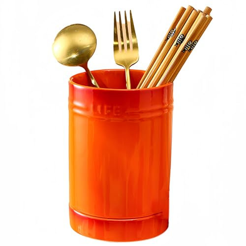 Dowbom Porte-ustensiles de cuisine pour comptoir, pot à ustensiles de cuisine, porte-couverts et baguettes (orange, 10,2 cm)
