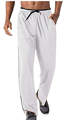 Sweatpants Herren Slim Fit – Jogging-Trainingshose, lässiges Laufen, Workout-Hose mit Taschen, Trainingshose, Stretch-Arbeitshose, Cargohose, elastische Taille, Kordelzug, weiß, XXL