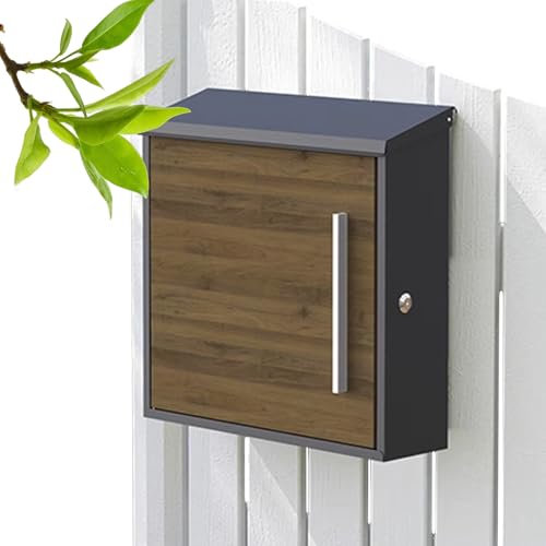 Briefkasten,briefkasten groß，Wandbriefkasten für Draußen, Wetterfeste Briefkästen für Draußen, Walnuss-/Pappel-Finish, Edelstahlmaterial, Regenfest und Langlebig(Natural)