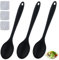 Set di 3 cucchiai in silicone antiaderenti con 3 piccolo gancio, cucchiaio da cucina con manico lungo, cucchiaio antiaderente per mescolare, pala e mescolare (nero)