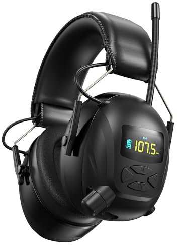 Kalence 2024 Bluetooth AM FM Radio Headphones with Color Digital Display, 2000mAh Rechargeable Bluetooth 5.4 Hearing Protection, 30dB Safety Earmuffs Ear Protection for Mowing, Work - Black