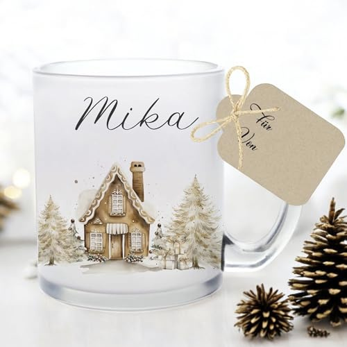 Manufaktur Liebevoll I Tasse Weihnachten Glastasse Glühweintasse mit Namen Weihnachtstasse personalisiert Tasse Nikolaus Weihnachtsgeschenke Kinder Glühwein Frauen Männer Kollegin Geschenk (Mika)