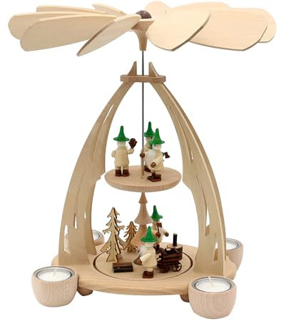 Wichtelstube-Kollektion XL Weihnachtspyramide aus feinsten Buchenholz Pyramiden teelichter, Waldwichtel, 2 Etagen, 20 x 24 x 35 cm XXL Pyramide Weihnachten
