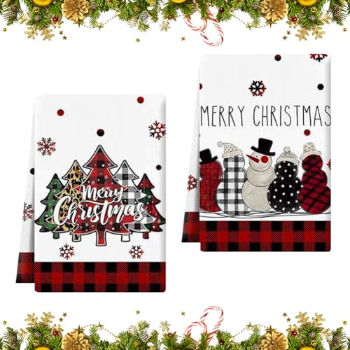ZJILIXIA 2 Stück Geschirrhandtücher Weihnachten,40x60 cm Weihnachten Deko Geschirrtücher,Weihnachtsdeko Innen,Weihnachtshandtuch,Weinachtsdekorationen Küchentücher Küche Weihnachts Küchen Zubehör (A)