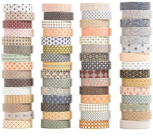 YUBX 60 rollos Patrones básicos Washi Tape Set Delgado cinta adhesiva Elegancia geométrica decorativa Washi Adhesivo de Cinta Decorativa para DIY Crafts Scrapbooking