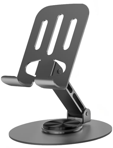 Lusosh Universal Metal Cell Phone Stand, Multi-Angel Adjustable 360° Rotation Non-Slip Metal Phone Stand Compatible with iPhone 17 16 Pro Max and All Smartphones (Grey)
