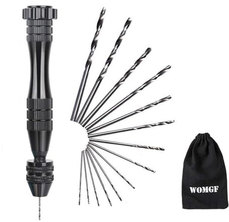 WOMGF 12cm Trapan Mano con 14 Pezzi Mini Twist Drill 0.5mm-3mm Nero Grande Trapano a Mano per Modellismo