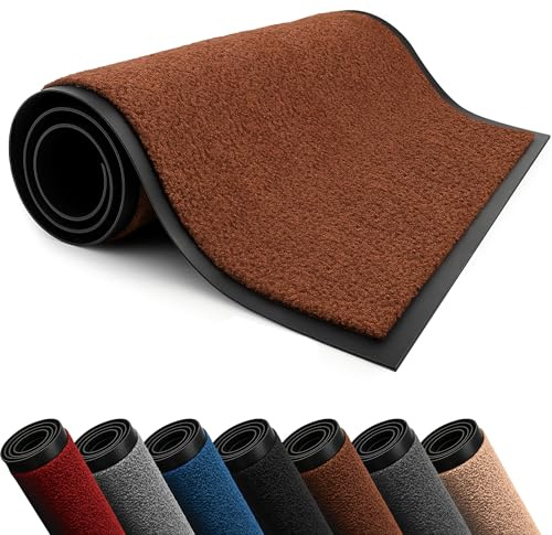 Lexell Felpudo para interiores, altamente absorbente, lavable, resistente, antideslizante, con parte trasera de goma, para puerta delantera y trasera (marrón, 40 cm x 60 cm)