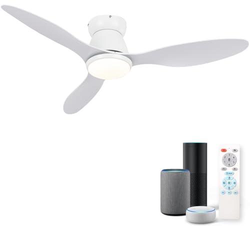 Smart Deckenventilator mit Licht Kompatibel mit Alexa, 106cm Ventilator Lampe Decke Leise, Led Dimmbar, 3000lm, Reversibel 6 Geschwindigkeit, für Schlafzimmer, Küche, Wohnzimmer, Wohnbereich, Weiß