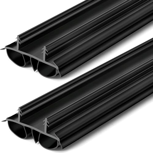 Pushglossy 2 Pcs 36 Double Bubble Kerf Door Sweep 1-3/4 Wide Vinyl Weatherstrip Seal for Exterior Doors, Energy Efficient Draft Stopper, Easy Slide in Installation, Blocks Dust/insects/noise (Black)