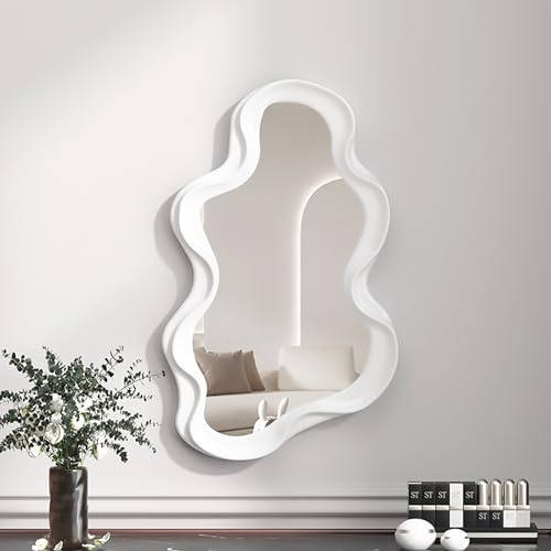 JNTFNE Specchio da Parete a Forma di Nuvola Irregolare, Specchio Asimmetrico da Parete, Specchio Decorativo per Soggiorno, Camera da Letto, Bagno, Ingresso, Bianco.