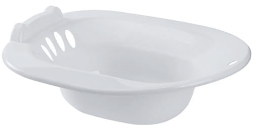 Sitzbadewanne für Toilette, gebogene Sitzwanne für Hämorrhoiden Frauen/nach der Geburt, 35,6 x 38,7 x 12,7 cm, stabile PP-Sitzfläche mit Anti-Überlauf-Loch, weiße Sitzwanne für Zuhause, Badewanne nach
